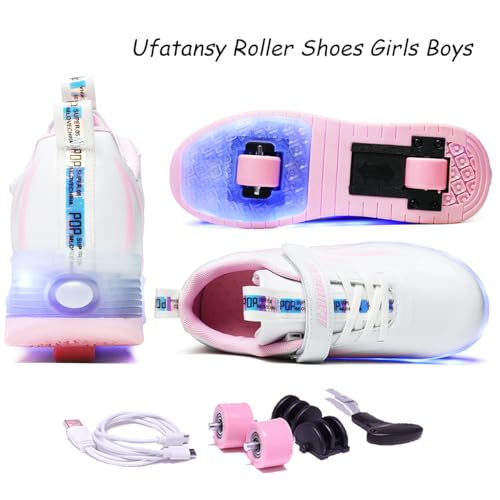 Ufatansy Roller Skate Shoes Roller Shoes for Girls USB Charging Shoes for Kids Skates Boys Sneakers Gifts(3.5 Big Kid,Pink) 2 - Image 2