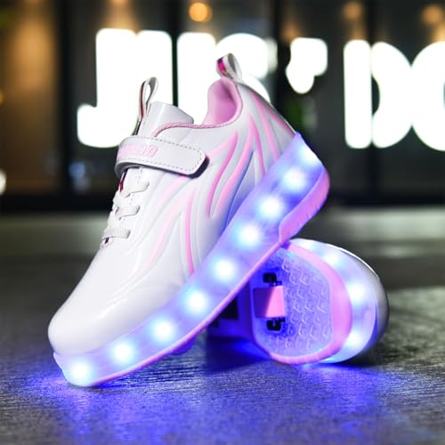 Ufatansy Roller Skate Shoes Roller Shoes for Girls USB Charging Shoes for Kids Skates Boys Sneakers Gifts(3.5 Big Kid,Pink) 2 - Image 4