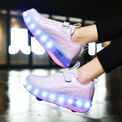 Ufatansy Roller Skate Shoes Roller Shoes for Girls USB Charging Shoes for Kids Skates Boys Sneakers Gifts(3.5 Big Kid,Pink) 2 - Image 5