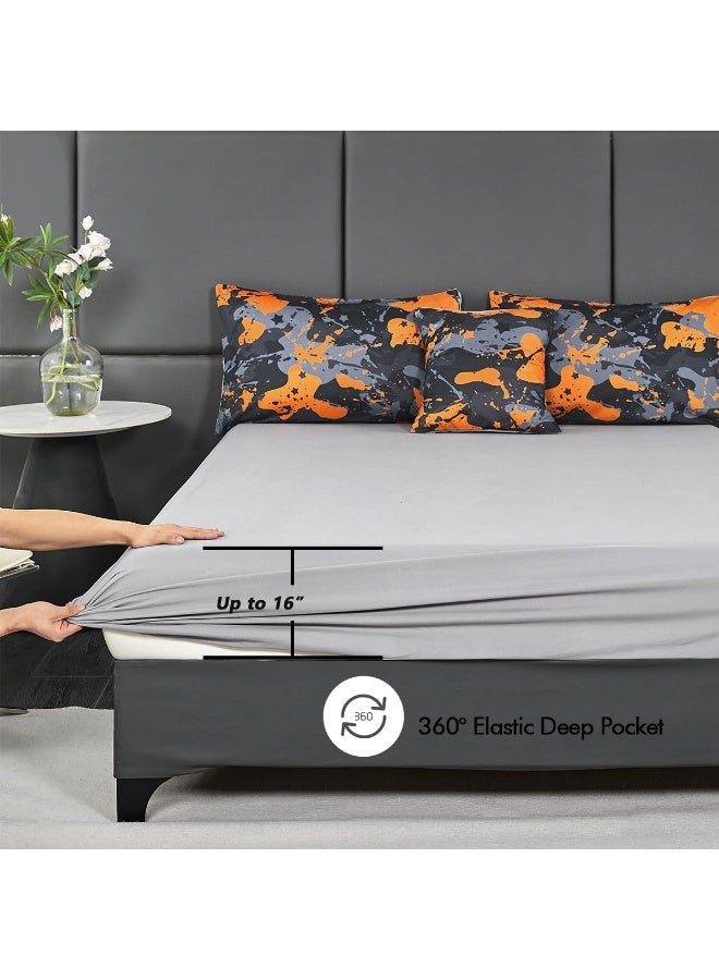 PERFEMET Twin Bedding Sets for Boys 6 Piece Orange Camouflage Bedding Comforter Set for Kids Teen Soft Fluffy Orange and Grey Army Style Bed in A Bag Matching 2 Pillowcases(Orange, Twin)  - Image 5