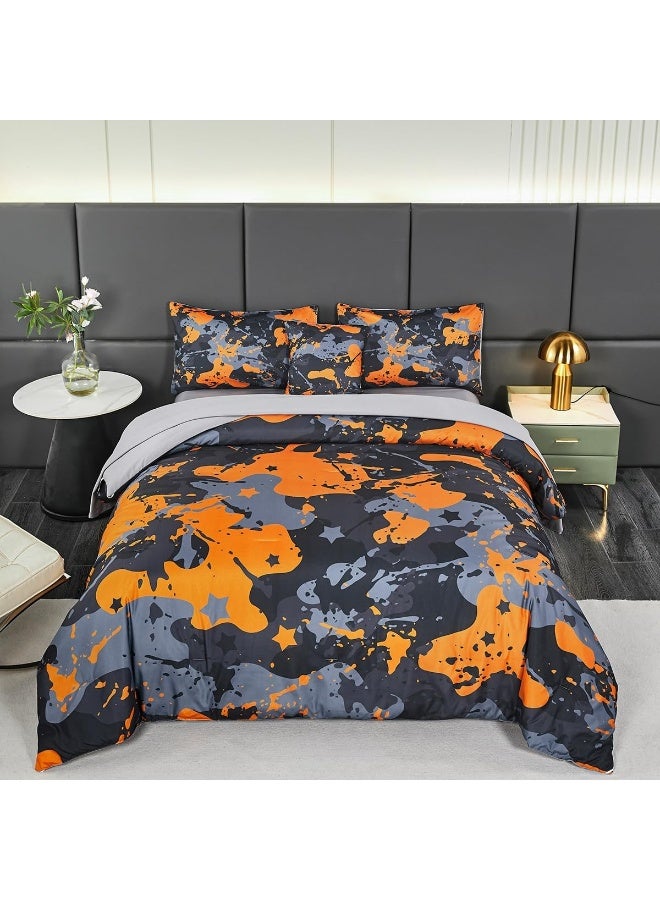 PERFEMET Twin Bedding Sets for Boys 6 Piece Orange Camouflage Bedding Comforter Set for Kids Teen Soft Fluffy Orange and Grey Army Style Bed in A Bag Matching 2 Pillowcases(Orange, Twin)  - Image 1