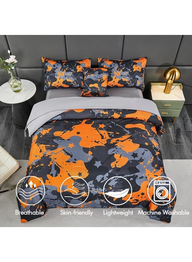 PERFEMET Twin Bedding Sets for Boys 6 Piece Orange Camouflage Bedding Comforter Set for Kids Teen Soft Fluffy Orange and Grey Army Style Bed in A Bag Matching 2 Pillowcases(Orange, Twin)  - Image 4