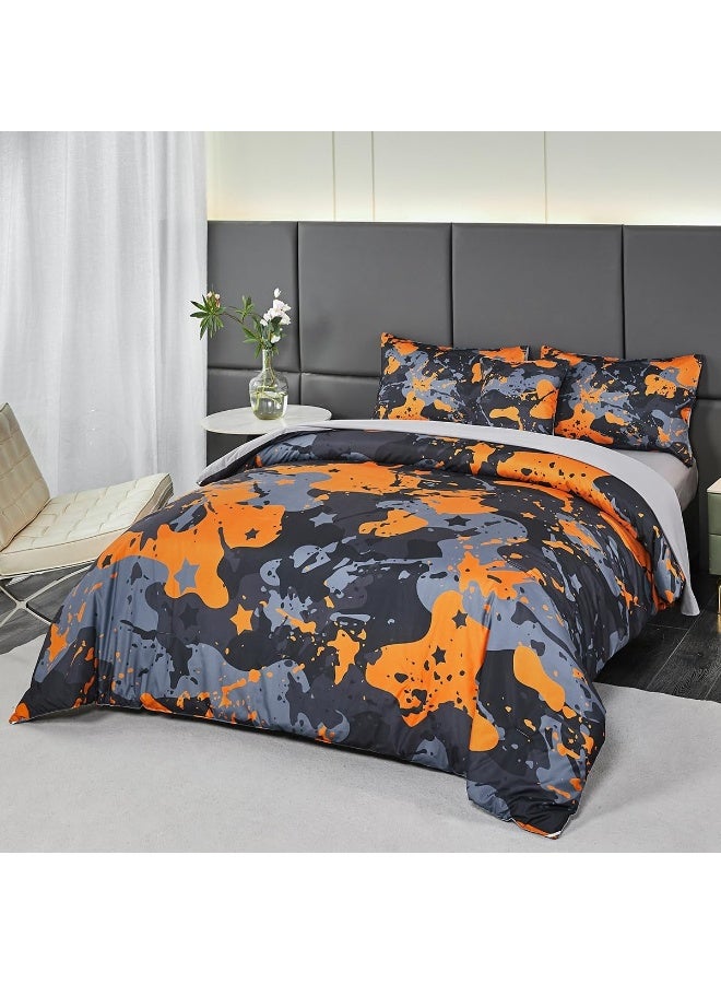 PERFEMET Twin Bedding Sets for Boys 6 Piece Orange Camouflage Bedding Comforter Set for Kids Teen Soft Fluffy Orange and Grey Army Style Bed in A Bag Matching 2 Pillowcases(Orange, Twin)  - Image 2
