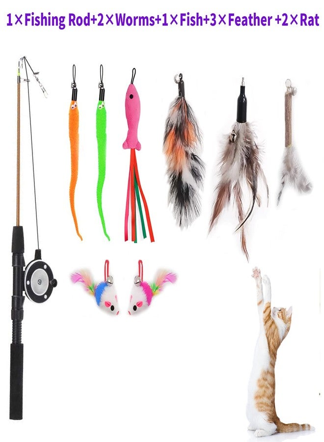 Whefory Retractable Cat Teaser Wand Toy, Cat Toys for Indoor Outdoor Cats Interactive Fishing Rod with 8 Pcs Refills Feather Toy, Plush Mouse Caterpillar & Fish - Image 2