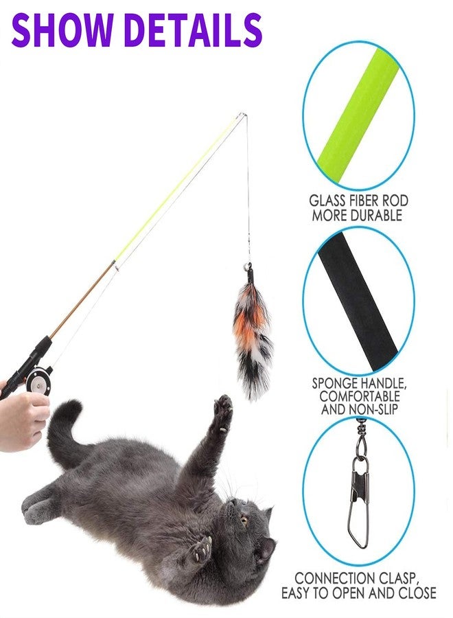 Whefory Retractable Cat Teaser Wand Toy, Cat Toys for Indoor Outdoor Cats Interactive Fishing Rod with 8 Pcs Refills Feather Toy, Plush Mouse Caterpillar & Fish - Image 3