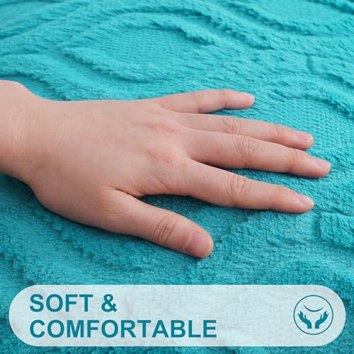 decorUhome Summer Throw Pillow Covers 18x18 Inch Set of 2 Soft Plush Faux Wool Turquoise Solid Couch Pillow Covers Accent Farmhouse Neutral Square Pillow Cases for Sofa Bed Living Room - Image 3