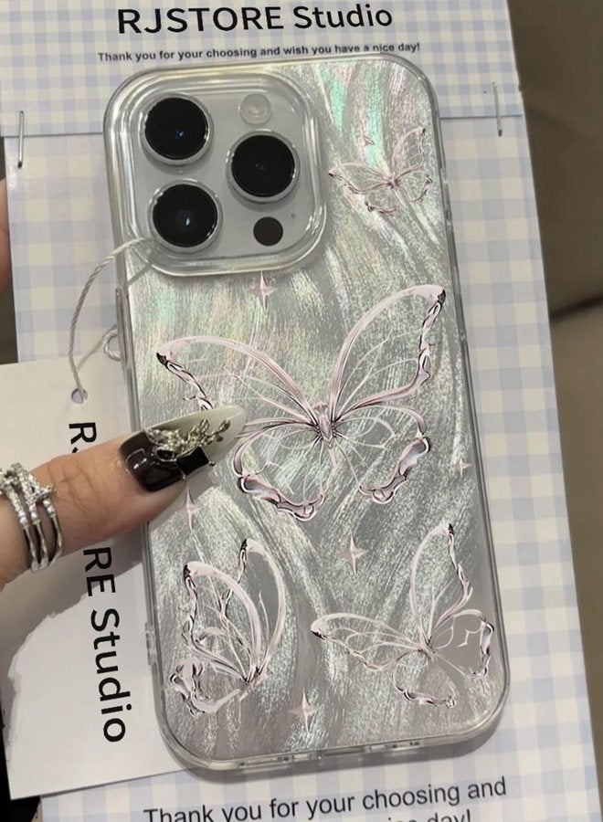 Case for iPhone 16 Pro with Cute Butterfly，Sparkly Pearl Wrist Strap，Bling Shockproof iPhone 16 Pro Cover，Portable iPhone Cover for Women&Girls Gift - Image 5