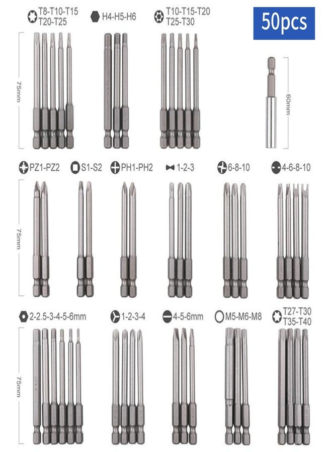 OUKENS 50pcs Extra Long Security Bit Set,Screwdriver Bit Set, Extra Long Magnetic Driver Kit CR-V ABS Screwdriver Bit, Square Flat Hex Spline Clutch Torq Multi Sizes Screwdriver Bits - Image 5