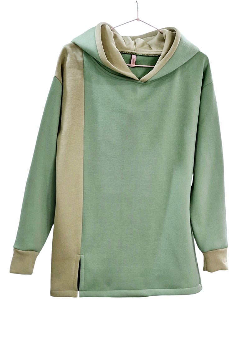 Styley Lime Green Hoodie With Beig Stripe And Cap - Image 1