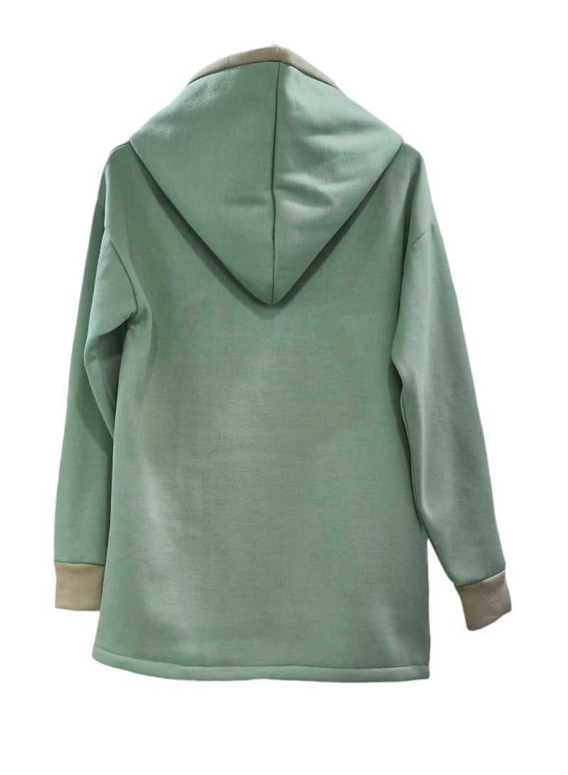 Styley Lime Green Hoodie With Beig Stripe And Cap - Image 2