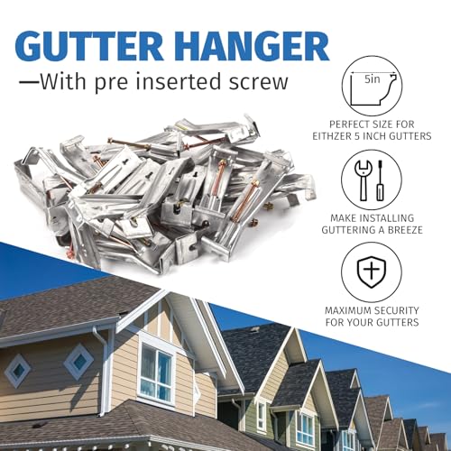 KishYa 50 Pack Gutter Hangers, Gutter Hangers 5 Inch, Rain Gutter Hangers, Heavy Duty Gutter Hangers with a Pre Inserted Rust Resistant Screw, Hidden Gutter Hangers for 5" K Style Aluminum Gutters - Image 5