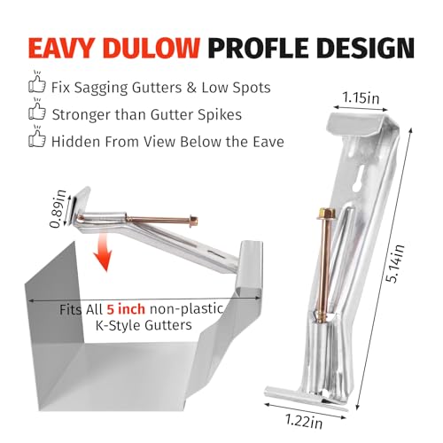 KishYa 50 Pack Gutter Hangers, Gutter Hangers 5 Inch, Rain Gutter Hangers, Heavy Duty Gutter Hangers with a Pre Inserted Rust Resistant Screw, Hidden Gutter Hangers for 5" K Style Aluminum Gutters - Image 2
