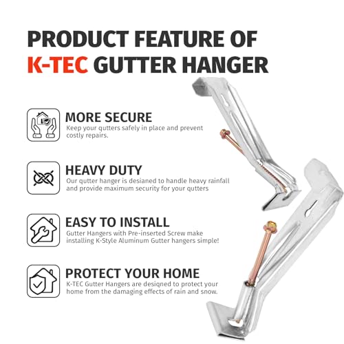 KishYa 50 Pack Gutter Hangers, Gutter Hangers 5 Inch, Rain Gutter Hangers, Heavy Duty Gutter Hangers with a Pre Inserted Rust Resistant Screw, Hidden Gutter Hangers for 5" K Style Aluminum Gutters - Image 3