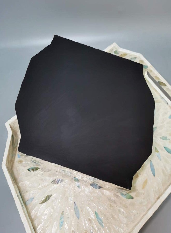 i-lan 16 Inch Mother of Pearl Tray, Large Dodecagon Shell Serving Tray with Handles, Decorative Nacre Inlay Ottoman Tray for Coffee Table, Vanity Organizer, Breakfast and Home Decor - Image 4