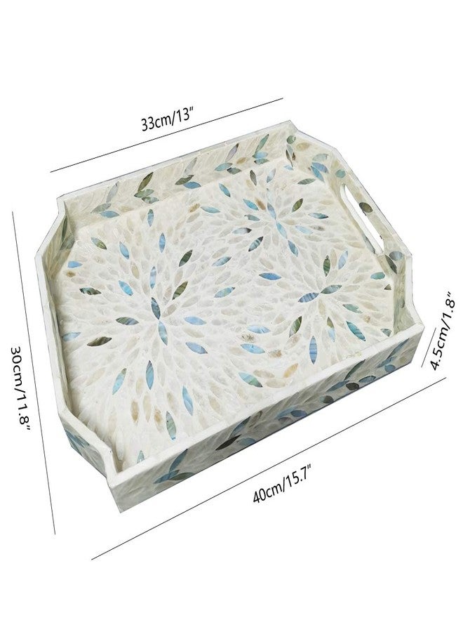 i-lan 16 Inch Mother of Pearl Tray, Large Dodecagon Shell Serving Tray with Handles, Decorative Nacre Inlay Ottoman Tray for Coffee Table, Vanity Organizer, Breakfast and Home Decor - Image 2