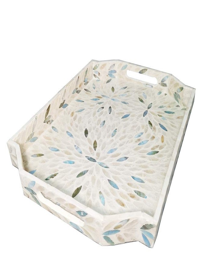 i-lan 16 Inch Mother of Pearl Tray, Large Dodecagon Shell Serving Tray with Handles, Decorative Nacre Inlay Ottoman Tray for Coffee Table, Vanity Organizer, Breakfast and Home Decor - Image 1