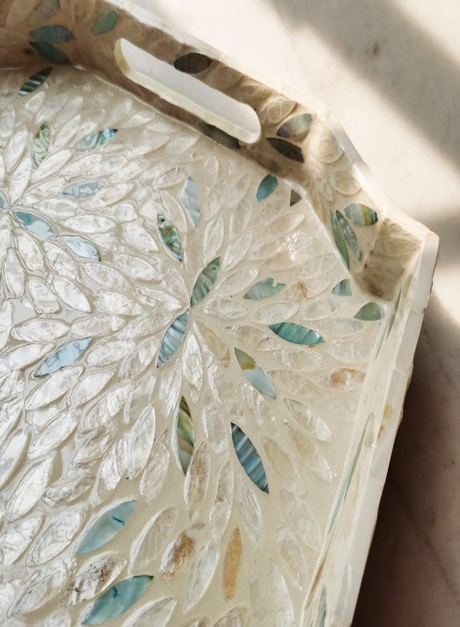 i-lan 16 Inch Mother of Pearl Tray, Large Dodecagon Shell Serving Tray with Handles, Decorative Nacre Inlay Ottoman Tray for Coffee Table, Vanity Organizer, Breakfast and Home Decor - Image 3