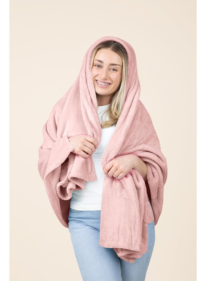 بطانية ووسادة سفر - بطانية طائرة فاخرة 2 في 1 مع غطاء وسادة ناعم للحقيبة، وجيب لحقيبة اليد، ومشبك لحقيبة الظهر (وردي فاتح) - Image 2