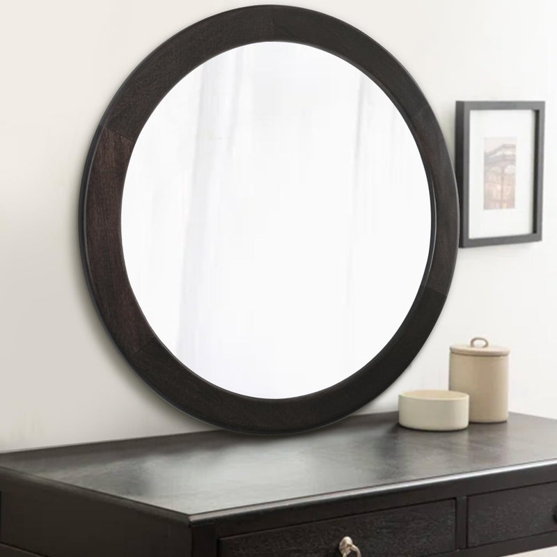CULER Round Mirrors 30 Inch,Wood Vanity Wall Rustic Mirror with Wood Frame, Wooden Circle Mirror for Bathroom Bedroom Living Room Or Entryway(Dark Walnut Brown) - Image 4