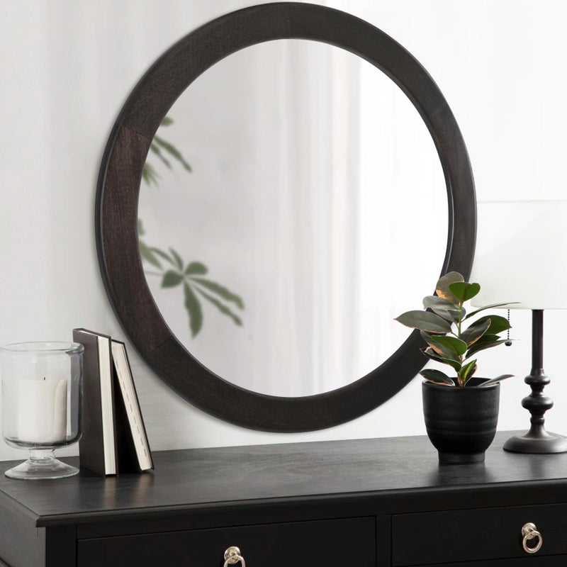 CULER Round Mirrors 30 Inch,Wood Vanity Wall Rustic Mirror with Wood Frame, Wooden Circle Mirror for Bathroom Bedroom Living Room Or Entryway(Dark Walnut Brown) - Image 2
