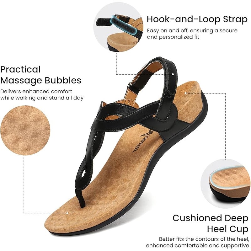 Athlefit Women's Orthopedic Arch Support Sandals Comfortable Thong T-Strap Orthotic Casual Flat Sandals - Image 4