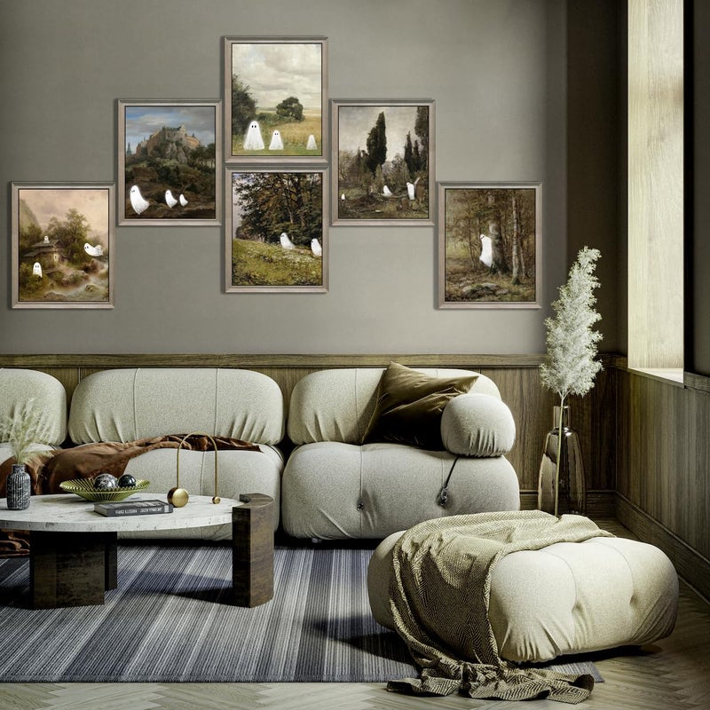Lanchi95 6 PCS 8x10in هالوين ديكور شبح ديكور هالوين جدار الفن المطبوعات عتيقة هالوين ملصقات ديكور لطيف شبح ديكور هالوين صور جدار ديكور لغرفة النوم (دون إطار) - Image 4