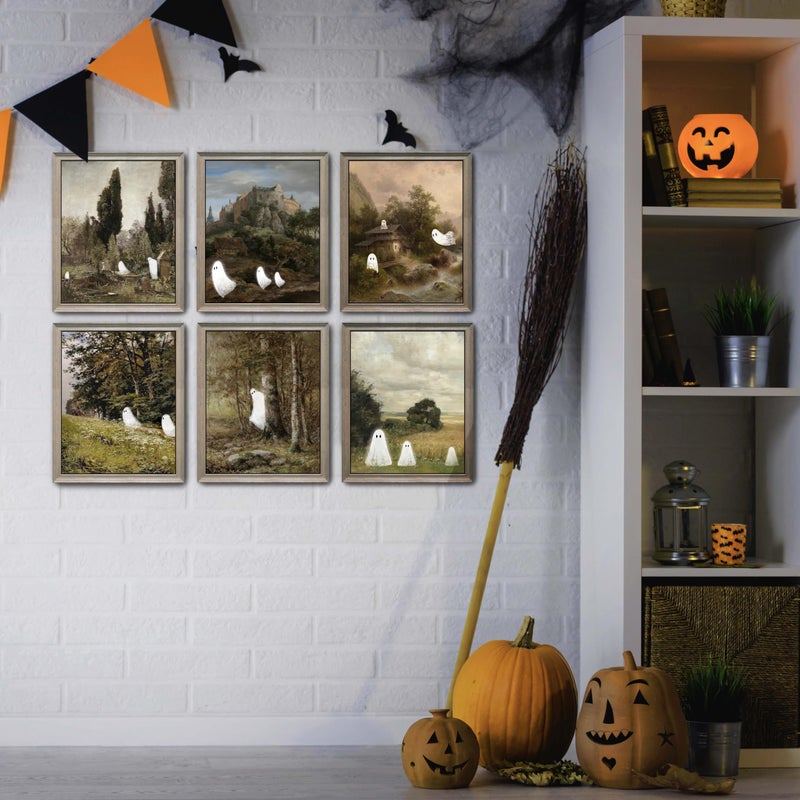 Lanchi95 6 PCS 8x10in هالوين ديكور شبح ديكور هالوين جدار الفن المطبوعات عتيقة هالوين ملصقات ديكور لطيف شبح ديكور هالوين صور جدار ديكور لغرفة النوم (دون إطار) - Image 3
