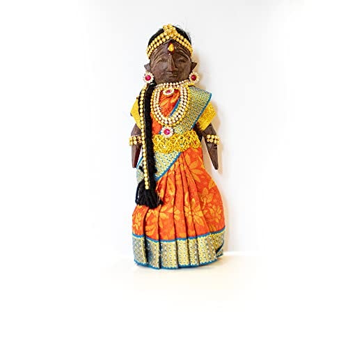 Swaha Marapachi Raja Rani Wooden Doll 20 cm | Traditional Bommala Koluvu Pattada Gombe with Dress | Handcrafted South Indian Wedding Dolls | Navratri Golu Decor Set of 2 - Image 2