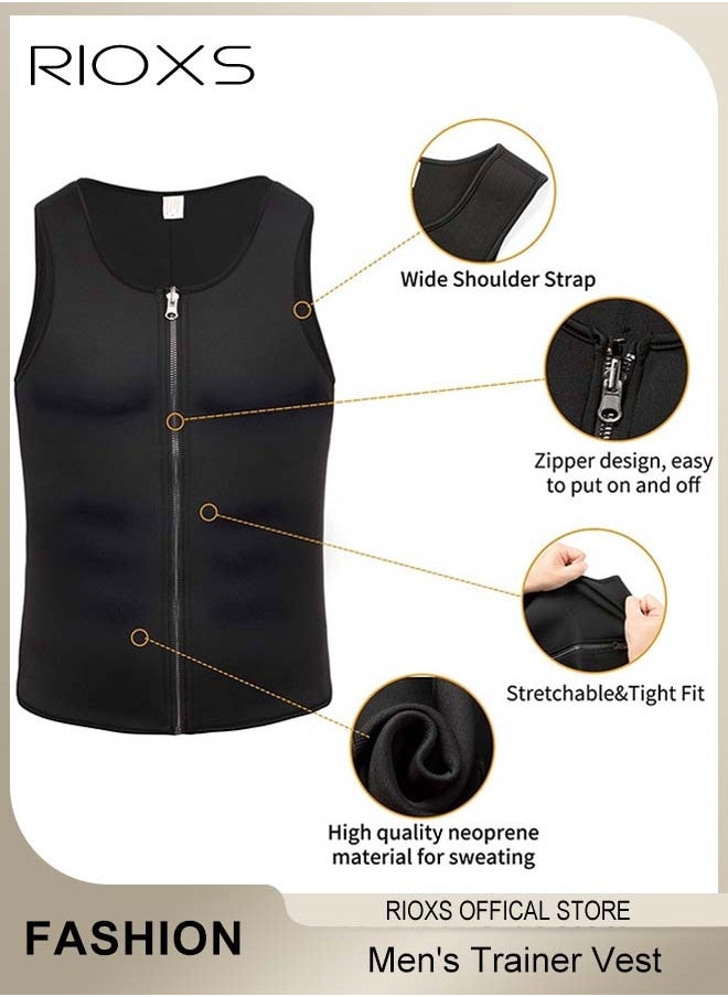 RIOXS - Men's Trainer Vest, Waist Trainer Sweat Shirt For Men Weight Loss, Corset Tank Top Shapewear Slimming Shirt With Zipper, Gym Workout Vest, Men Sauna Vest Corset Compression Body Shaper - Image 1