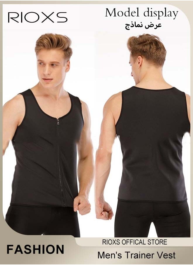 RIOXS - Men's Trainer Vest, Waist Trainer Sweat Shirt For Men Weight Loss, Corset Tank Top Shapewear Slimming Shirt With Zipper, Gym Workout Vest, Men Sauna Vest Corset Compression Body Shaper - Image 1