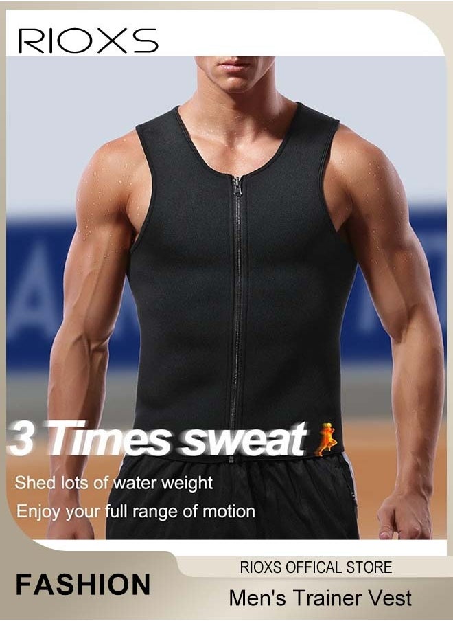 RIOXS - Men's Trainer Vest, Waist Trainer Sweat Shirt For Men Weight Loss, Corset Tank Top Shapewear Slimming Shirt With Zipper, Gym Workout Vest, Men Sauna Vest Corset Compression Body Shaper - Image 1
