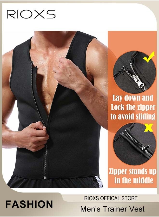RIOXS - Men's Trainer Vest, Waist Trainer Sweat Shirt For Men Weight Loss, Corset Tank Top Shapewear Slimming Shirt With Zipper, Gym Workout Vest, Men Sauna Vest Corset Compression Body Shaper - Image 1