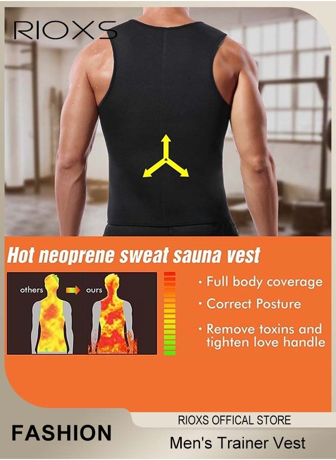 RIOXS - Men's Trainer Vest, Waist Trainer Sweat Shirt For Men Weight Loss, Corset Tank Top Shapewear Slimming Shirt With Zipper, Gym Workout Vest, Men Sauna Vest Corset Compression Body Shaper - Image 1