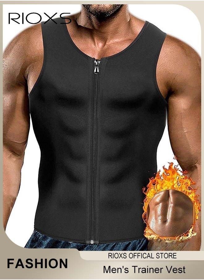 RIOXS - Men's Trainer Vest, Waist Trainer Sweat Shirt For Men Weight Loss, Corset Tank Top Shapewear Slimming Shirt With Zipper, Gym Workout Vest, Men Sauna Vest Corset Compression Body Shaper - Image 1