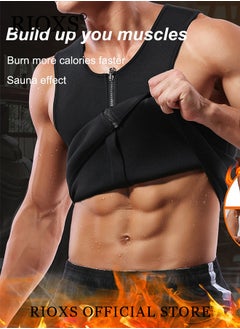 ريوكس Men's Trainer Vest, Waist Trainer Sweat Shirt For Men Weight Loss, Corset Tank Top Shapewear Slimming Shirt With Zipper, Gym Workout Vest, Men Sauna Vest Corset Compression Body Shaper  - Image 2