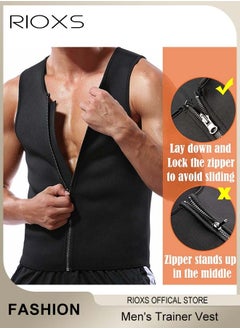 ريوكس Men's Trainer Vest, Waist Trainer Sweat Shirt For Men Weight Loss, Corset Tank Top Shapewear Slimming Shirt With Zipper, Gym Workout Vest, Men Sauna Vest Corset Compression Body Shaper  - Image 3