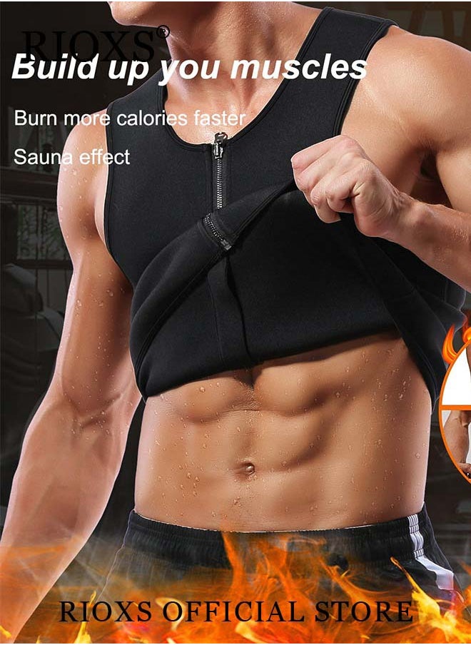 RIOXS Men's Trainer Vest, Waist Trainer Sweat Shirt For Men Weight Loss, Corset Tank Top Shapewear Slimming Shirt With Zipper, Gym Workout Vest, Men Sauna Vest Corset Compression Body Shaper  - Image 2