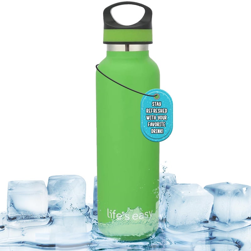 LIFE'S EASY Insulated Sports Water Bottle with Lid. Stainless Steel Vacuum Double Wall Thermo Flask for Hot and Cold Drinks  Simple Metal Hydro Canteen Travel Bottle for Men & Women - 20 oz (Green) - Image 1