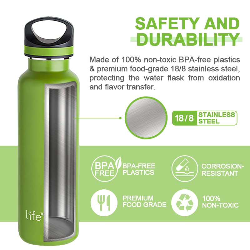LIFE'S EASY Insulated Sports Water Bottle with Lid. Stainless Steel Vacuum Double Wall Thermo Flask for Hot and Cold Drinks  Simple Metal Hydro Canteen Travel Bottle for Men & Women - 20 oz (Green) - Image 3