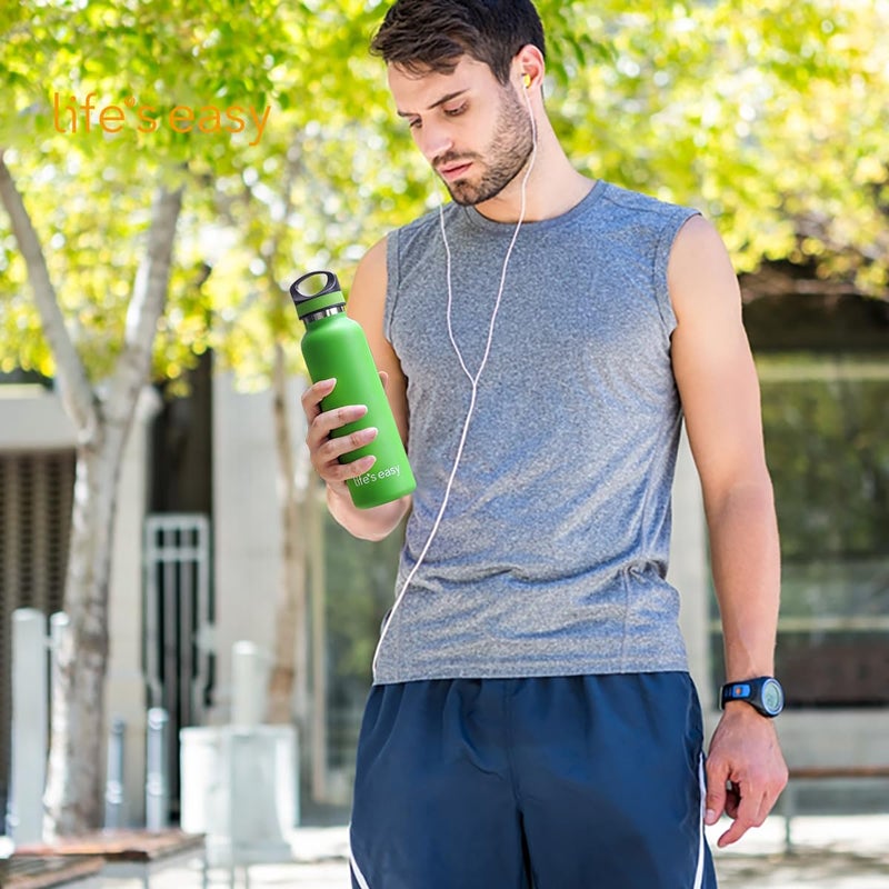 LIFE'S EASY Insulated Sports Water Bottle with Lid. Stainless Steel Vacuum Double Wall Thermo Flask for Hot and Cold Drinks  Simple Metal Hydro Canteen Travel Bottle for Men & Women - 20 oz (Green) - Image 2
