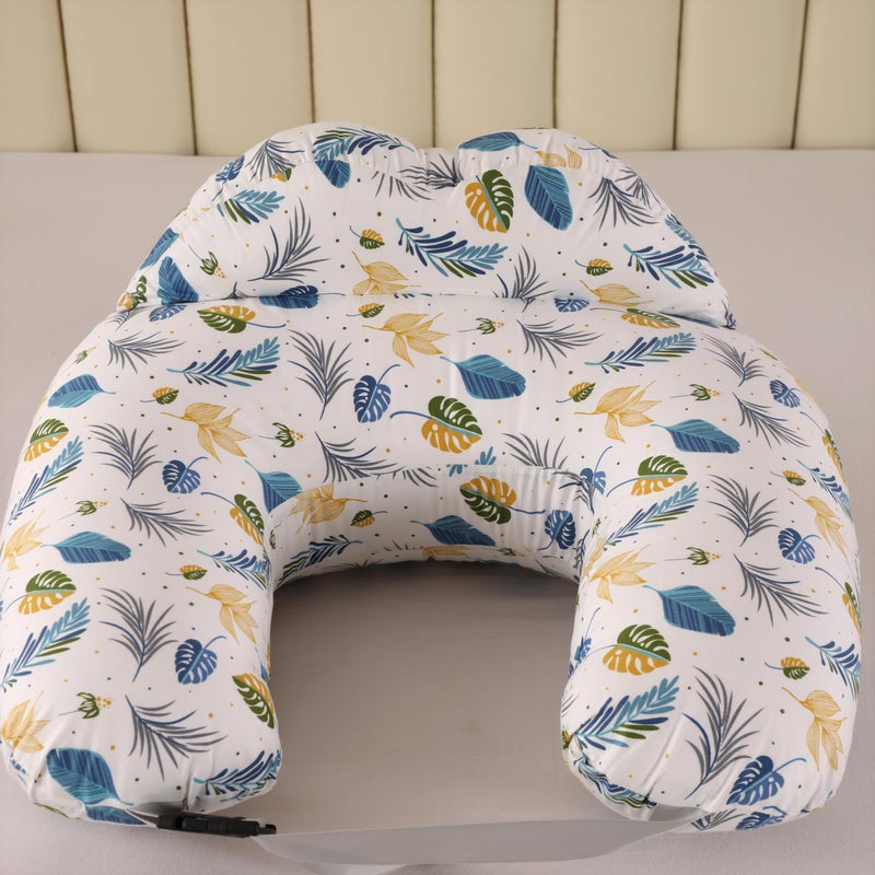 BABYLIAN Nursing Pillow for Breastfeeding,Ergonomic Baby Feeding Pillows with Removable Washable Cotton Slipcover, Adjustable Waist Strap,Plus Size,More Support for Mom and Baby(Blue Leaf) - Image 2