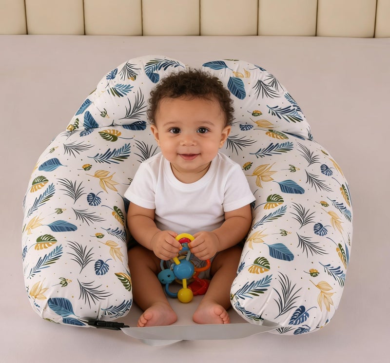 BABYLIAN Nursing Pillow for Breastfeeding,Ergonomic Baby Feeding Pillows with Removable Washable Cotton Slipcover, Adjustable Waist Strap,Plus Size,More Support for Mom and Baby(Blue Leaf) - Image 3