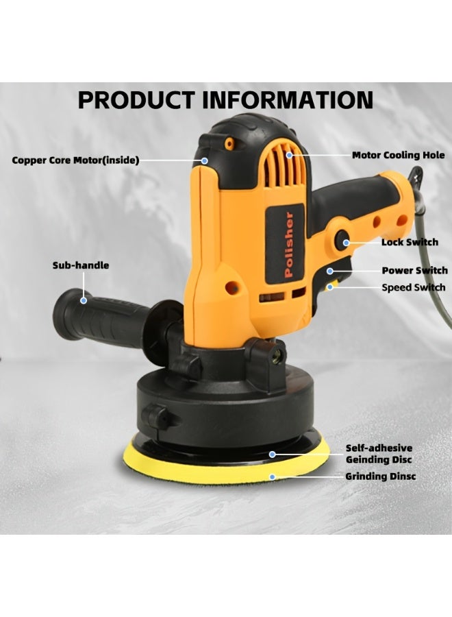 Buffer Polishing Waxing Machine, Variable Speed Car Polisher 600-3700 RPM with Detachable Handle/2pcs Sponge Pads/1pc Self-Adhesive Disc/1pc Wool Pad/Wrench for Multi-Purpose Use - Image 3