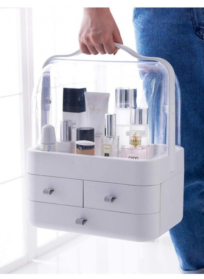 اليسا منظم تخزين شفاف متعدد الأقسام مع أدراج وغطاء للغبار - صندوق عرض بلاستيكي متين للمكتب والحمام وطاولة الزينة وسطح الطاولة - Image 2