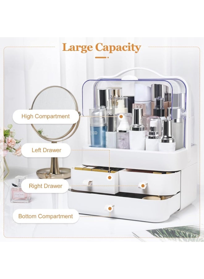 اليسا منظم تخزين شفاف متعدد الأقسام مع أدراج وغطاء للغبار - صندوق عرض بلاستيكي متين للمكتب والحمام وطاولة الزينة وسطح الطاولة - Image 4