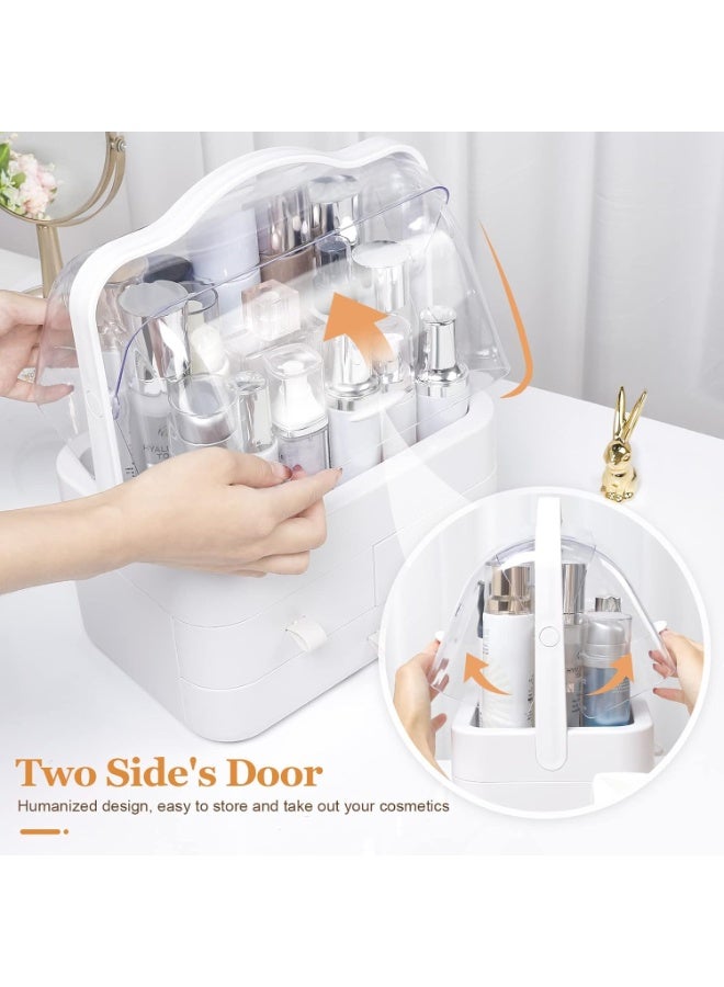 اليسا منظم تخزين شفاف متعدد الأقسام مع أدراج وغطاء للغبار - صندوق عرض بلاستيكي متين للمكتب والحمام وطاولة الزينة وسطح الطاولة - Image 5