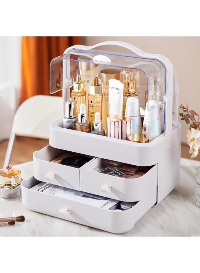 اليسا منظم تخزين شفاف متعدد الأقسام مع أدراج وغطاء للغبار - صندوق عرض بلاستيكي متين للمكتب والحمام وطاولة الزينة وسطح الطاولة - Image 3
