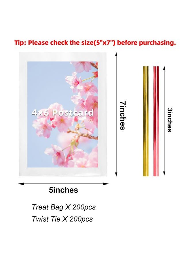 Morepack Cello Cellophane Treat Bags,5x7 Inches Clear Cellophane Bags 200 Pcs OPP Plastic Treat Bags with 200 Twist Ties for Gift Wrapping,Packaging Candies,Dessert,Bakery, Cookies, Chocolate,Party Favor - Image 2