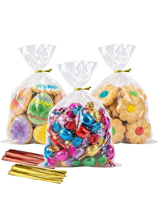 Morepack Cello Cellophane Treat Bags,5x7 Inches Clear Cellophane Bags 200 Pcs OPP Plastic Treat Bags with 200 Twist Ties for Gift Wrapping,Packaging Candies,Dessert,Bakery, Cookies, Chocolate,Party Favor - Image 1