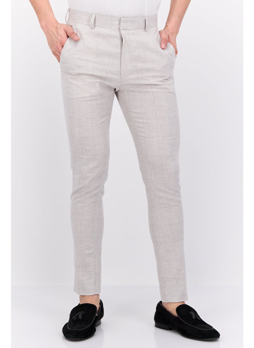 Asos Design - Men Regular Fit Plaid Chino Pants, Grey - Image 1